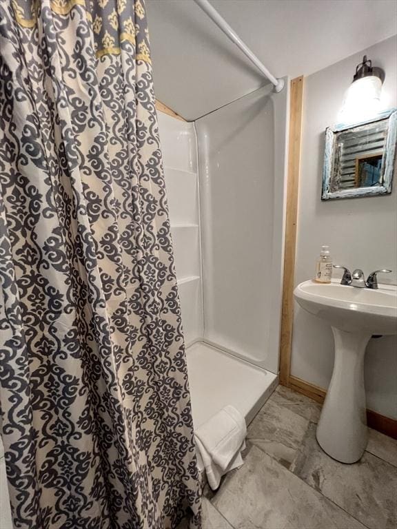 10 Kibbe Point Rd, Otis, MA 01253 - full bathroom with baseboards and curtained shower