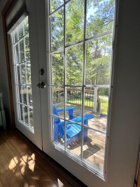 10 Kibbe Point Rd, Otis, MA 01253 - doorway to outside with dark wood-type flooring and healthy amount of natural light