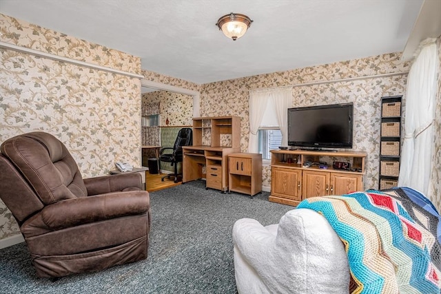 119 Clark St, Clinton, MA 01510 - carpeted living area with wallpapered walls