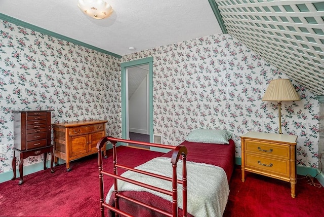 119 Clark St, Clinton, MA 01510 - bedroom with wallpapered walls, carpet, a textured ceiling, baseboards, and ornamental molding