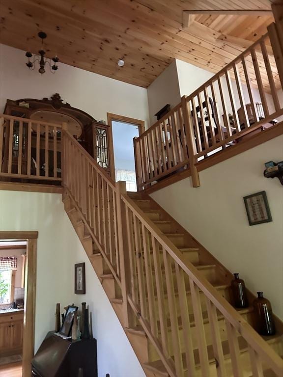 210 Wales Rd, Monson, MA 01057 - stairs featuring wooden ceiling and a towering ceiling