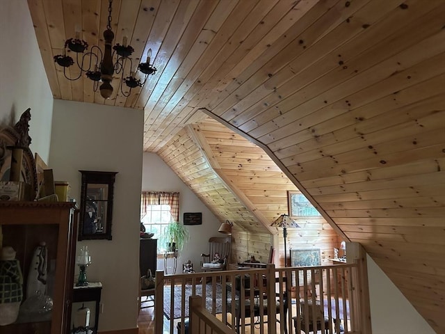210 Wales Rd, Monson, MA 01057 - additional living space with wood ceiling, lofted ceiling, and a chandelier