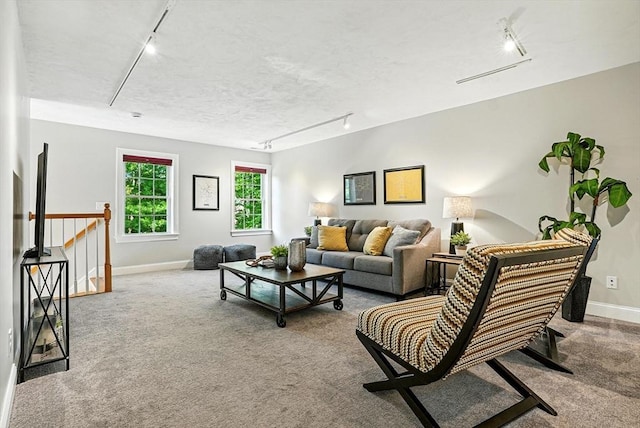 83 Partridge Hill Rd, Sutton, MA 01590 - carpeted living area with rail lighting and attic access