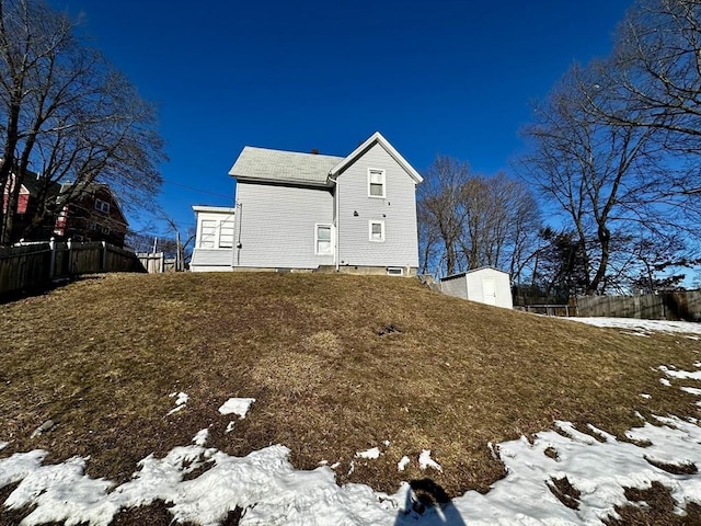 view of snow covered property