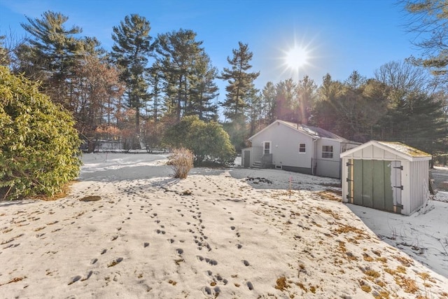 view of yard featuring a storage unit