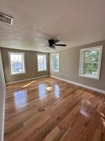 spare room featuring light hardwood / wood-style floors, plenty of natural light, and ceiling fan