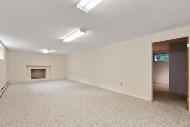 61 Sevland Rd, Newton, MA 02459 - below grade area featuring carpet floors and a fireplace