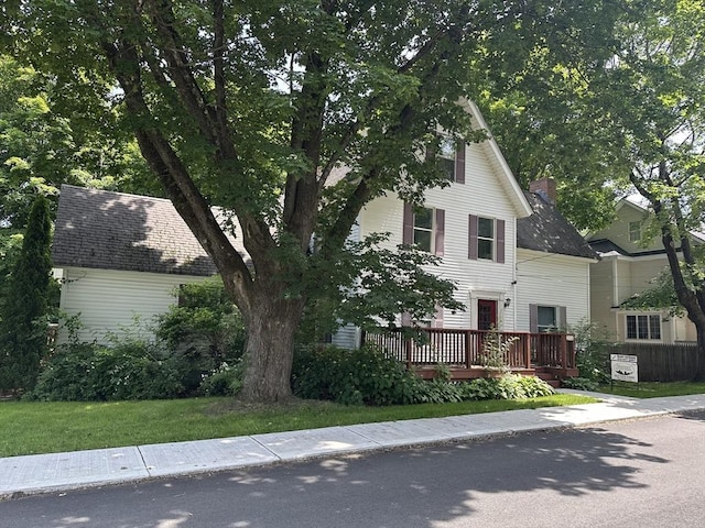 110 School St, Warren, MA 01083 - view of property hidden behind natural elements with a deck and a chimney