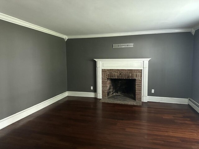 110 School St, Warren, MA 01083 - unfurnished living room with ornamental molding, wood finished floors, and a fireplace