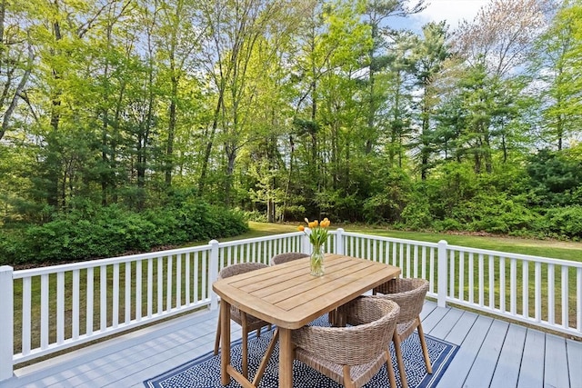 154 Mann Lot Rd, Scituate, MA 02066 - wooden deck with outdoor dining area and a yard