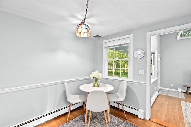 154 Mann Lot Rd, Scituate, MA 02066 - dining area featuring a baseboard heating unit and wood finished floors