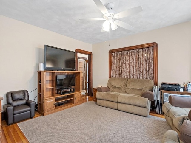 210-212 Brown St, Waltham, MA 02453 - living area featuring wood finished floors and ceiling fan