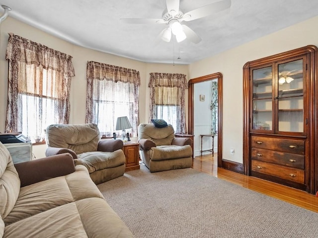 210-212 Brown St, Waltham, MA 02453 - living area featuring wood finished floors and ceiling fan
