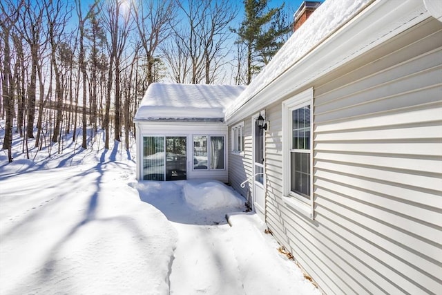 view of snow covered patio