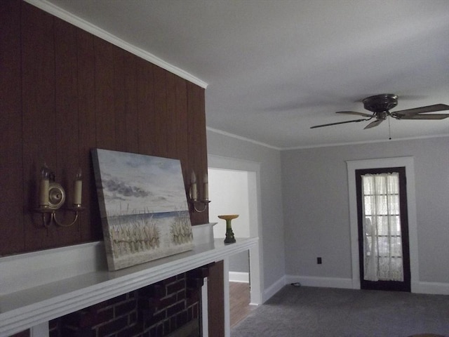 286 Fisher St, Walpole, MA 02081 - unfurnished living room with a ceiling fan and ornamental molding