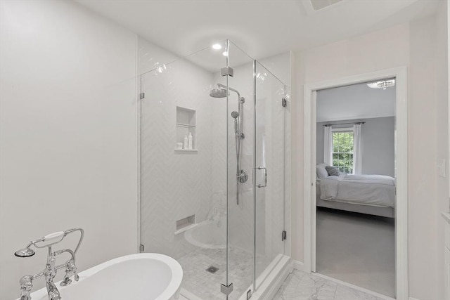 3 Misty Ln, Westford, MA 01886 - full bathroom featuring marble finish flooring, a shower stall, ensuite bath, and a soaking tub