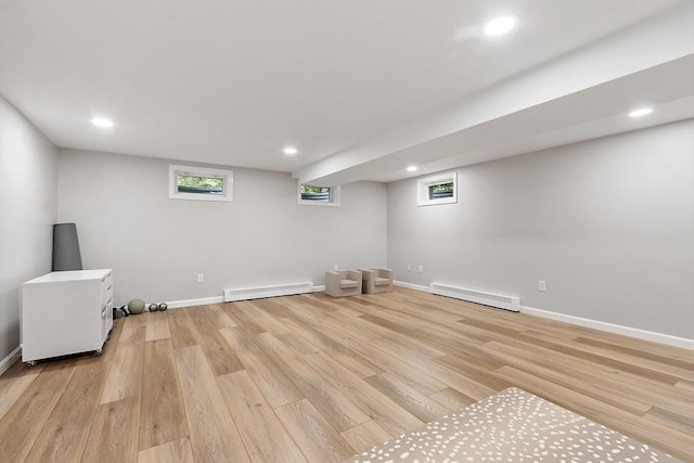 3 Misty Ln, Westford, MA 01886 - basement with a baseboard heating unit, light wood finished floors, recessed lighting, and baseboards