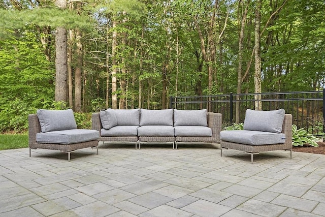 3 Misty Ln, Westford, MA 01886 - view of patio / terrace with an outdoor living space and a view of trees