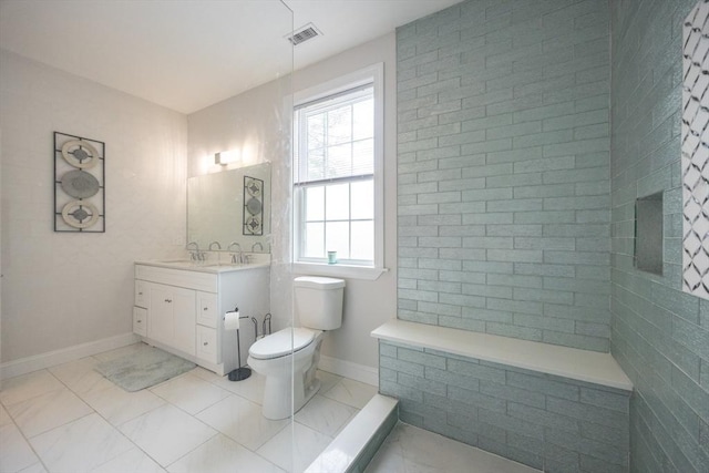 977 E St, Wrentham, MA 02093 - full bath with healthy amount of natural light, vanity, and marble finish flooring