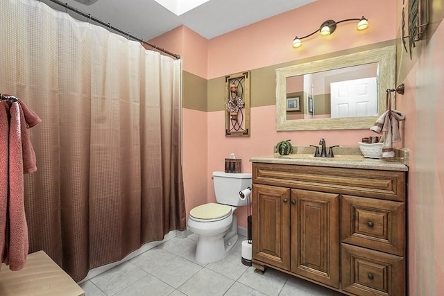 full bath featuring toilet, tile patterned flooring, and vanity