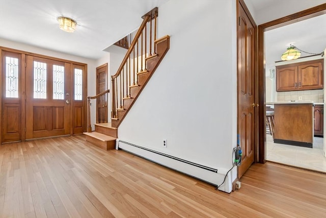 24 Flume Rd, Gloucester, MA 01930 - entryway with baseboard heating, light wood finished floors, and stairway