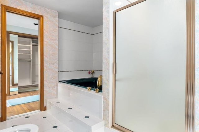 24 Flume Rd, Gloucester, MA 01930 - full bathroom featuring a shower stall, tile patterned floors, and a bath