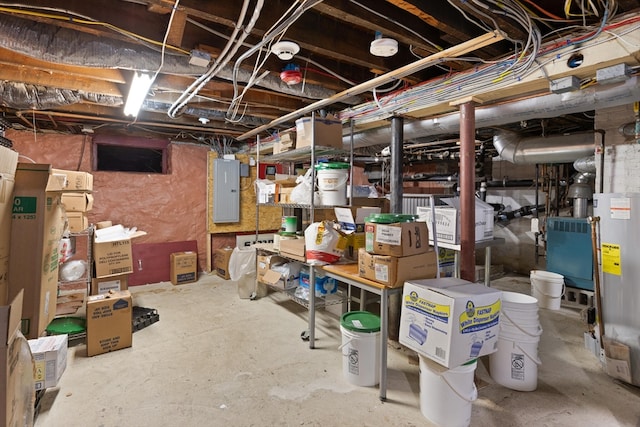 basement with water heater