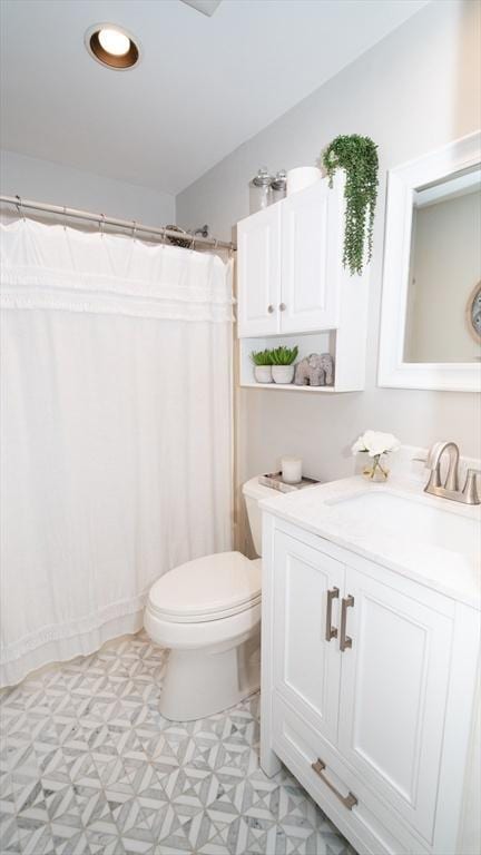 90 Braley Rd, Freetown, MA 02717 - bathroom with vanity, tile patterned floors, and a shower with shower curtain