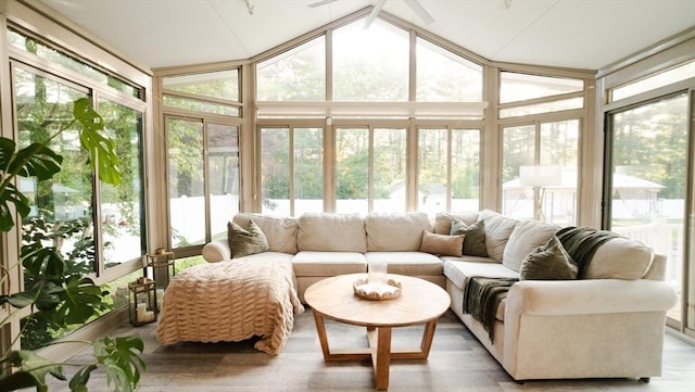 90 Braley Rd, Freetown, MA 02717 - sunroom / solarium featuring plenty of natural light, vaulted ceiling, wood finished floors, and a wall of windows