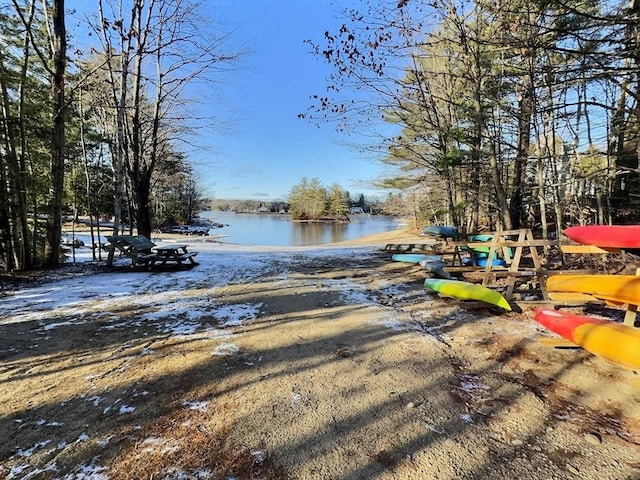 view of yard with a water view