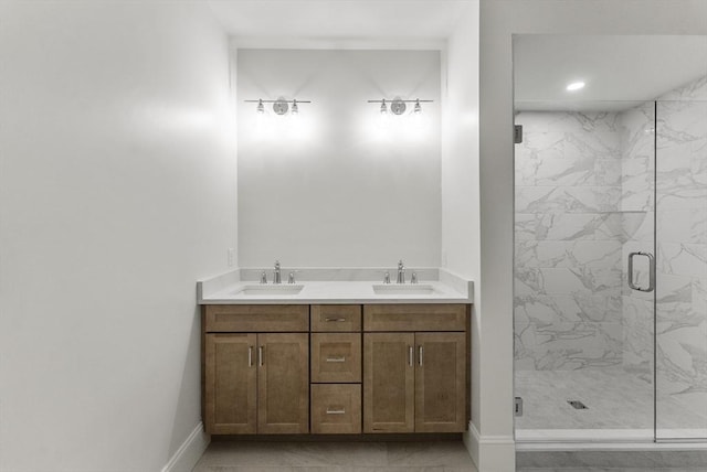134 Court St Unit 2, Plymouth, MA 02360 - full bathroom with a sink, baseboards, and a marble finish shower