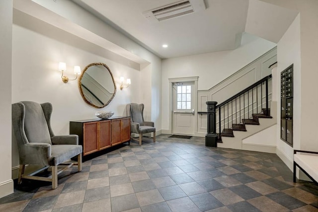 134 Court St Unit 2, Plymouth, MA 02360 - foyer entrance featuring recessed lighting, stairway, visible vents, and baseboards