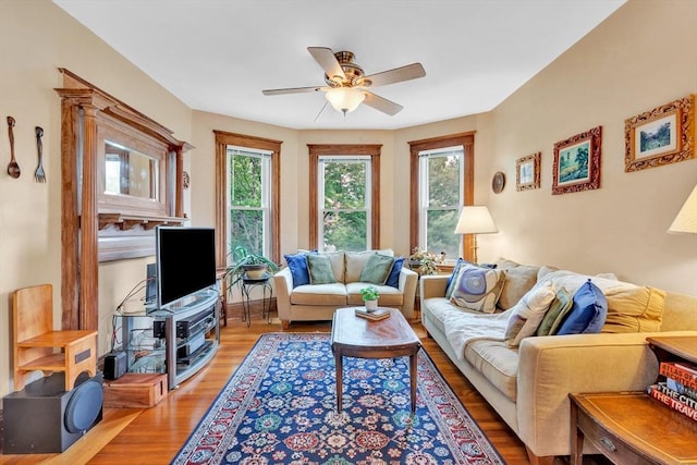36-38 Rice St Unit 3, Cambridge, MA 02140 - living area with ceiling fan and light wood finished floors