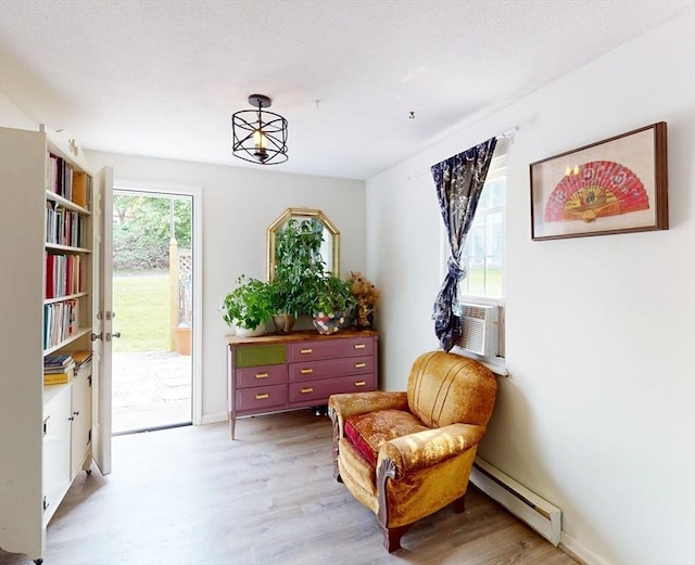 252 W St Unit 18, Amherst, MA 01002 - living area with a baseboard radiator, light wood finished floors, and baseboards