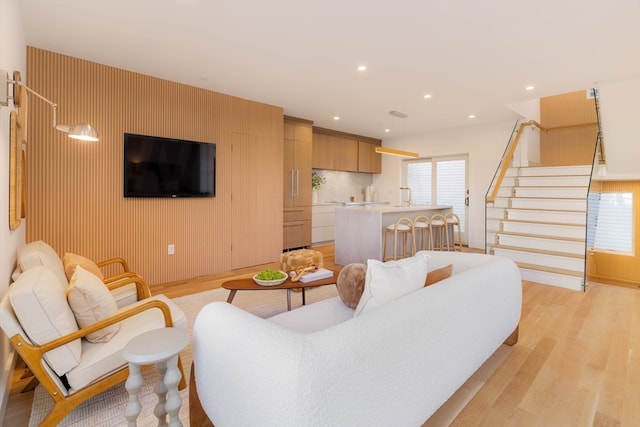 living room with light wood-type flooring