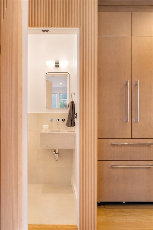 bathroom featuring hardwood / wood-style flooring