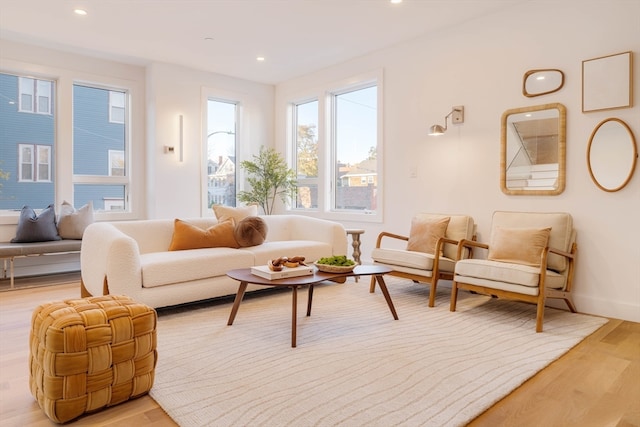 sitting room with light hardwood / wood-style flooring