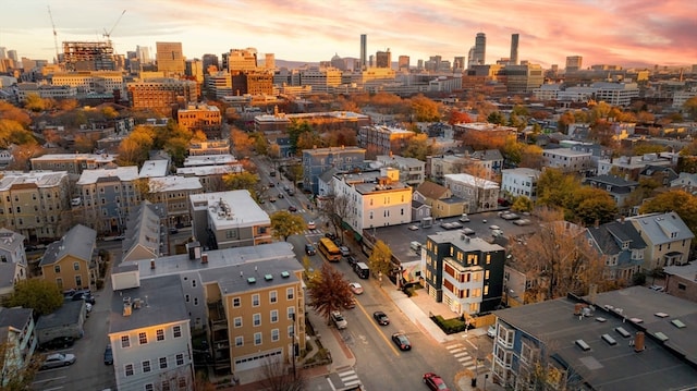 view of aerial view at dusk