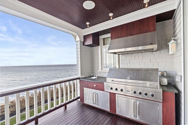 21 Circuit Ave, Scituate, MA 02066 - wooden terrace with a water view, a sink, and a grill