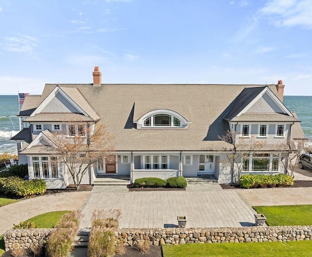 21 Circuit Ave, Scituate, MA 02066 - back of house featuring a water view and a chimney