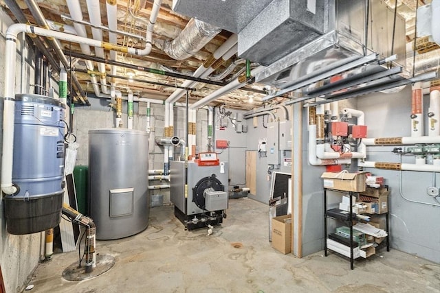 21 Circuit Ave, Scituate, MA 02066 - unfinished basement featuring water heater, a central vacuum unit, and a heating unit