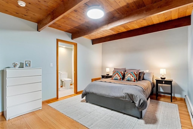 45 Pound St, Medfield, MA 02052 - bedroom with wood ceiling with exposed beams, light wood-type flooring, a baseboard radiator, and baseboards