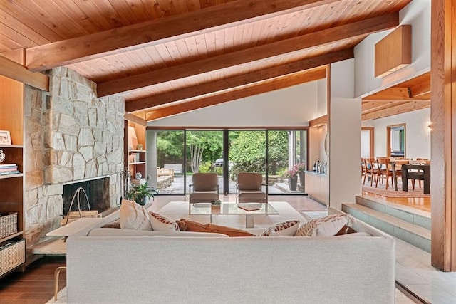45 Pound St, Medfield, MA 02052 - living room featuring wooden ceiling and a fireplace