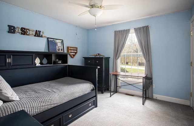 284 Hortonville Rd, Swansea, MA 02777 - bedroom with light colored carpet, baseboards, and ceiling fan