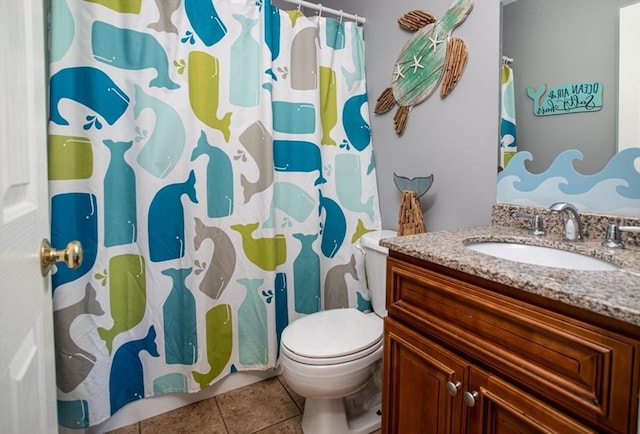 284 Hortonville Rd, Swansea, MA 02777 - bathroom with toilet, vanity, tile patterned floors, and curtained shower