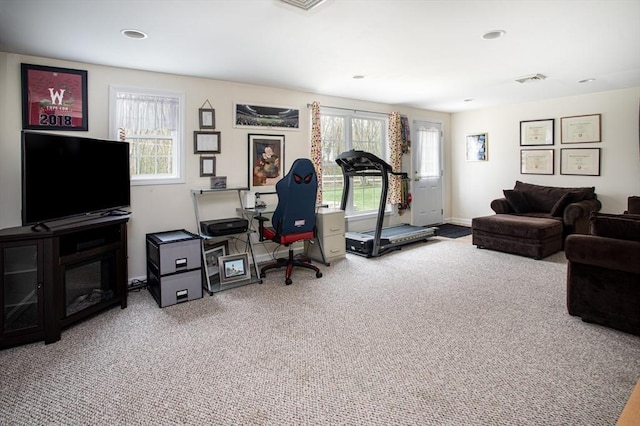 284 Hortonville Rd, Swansea, MA 02777 - home office featuring carpet, baseboards, and recessed lighting