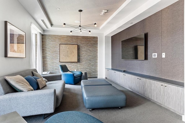 375 Canal St Unit 1109, Somerville, MA 02145 - carpeted living area with a chandelier and a raised ceiling