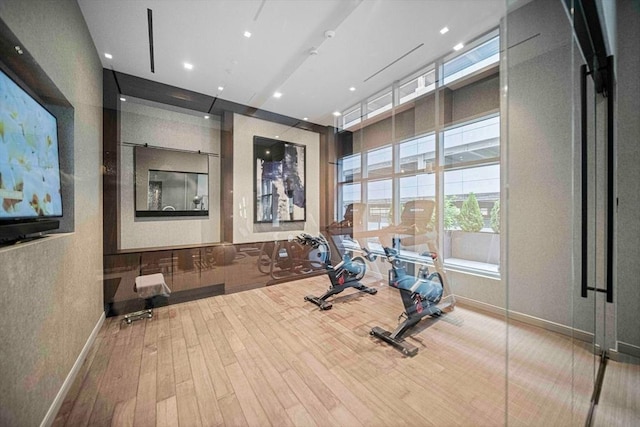 375 Canal St Unit 1109, Somerville, MA 02145 - exercise room with wood finished floors and recessed lighting