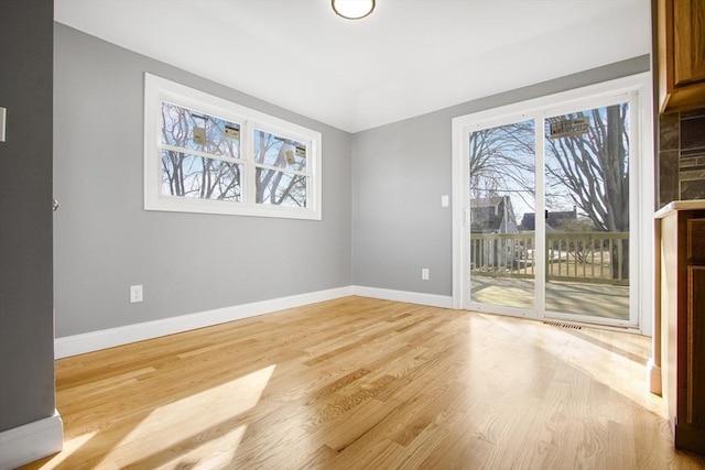 empty room with light wood-type flooring and plenty of natural light