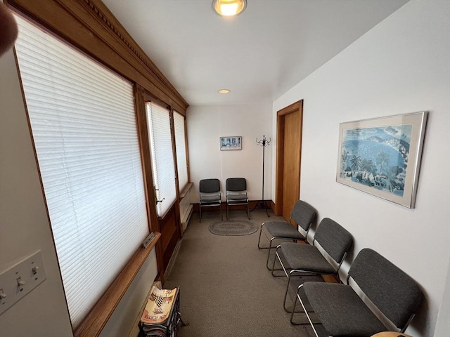 living area featuring carpet flooring and recessed lighting
